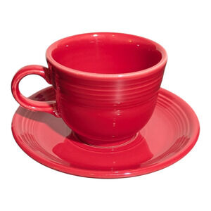 Fiestaware-Scarlet Red Teacup and Saucer-Home Decor-Kitchen - Vintage Collector